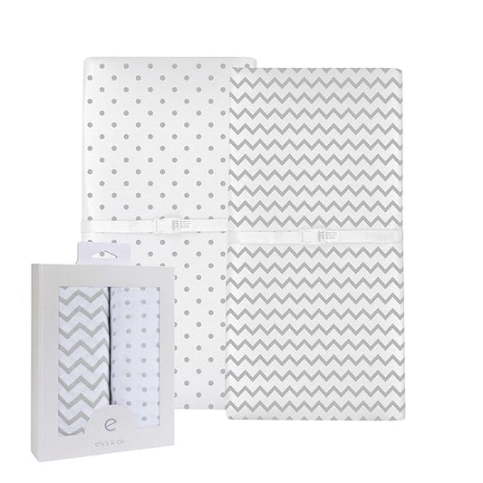 Changing Pad Cover 2 Pack - Baby Changing Pad Cover with 100% Jersey Cotton - Changing Pad Covers for Girls and Boys, Newborn Essentials (Grey Chevron and Polka Dots)