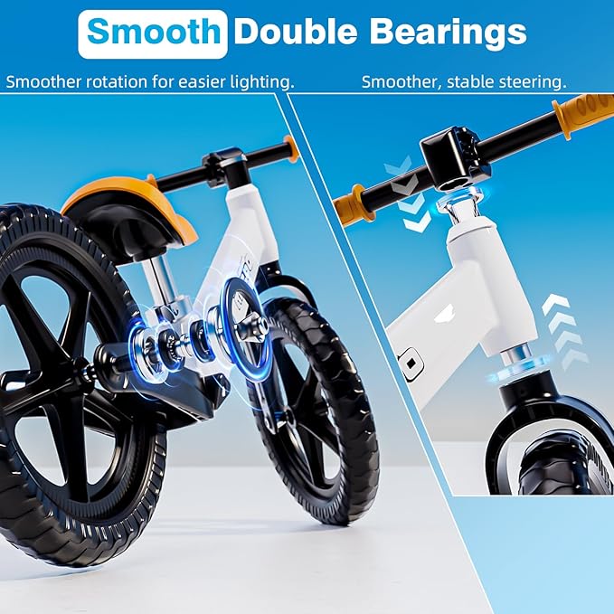 Ridego 12 Inch Balance Bike for Kids 2-4 Year Old, Lightweight Kids Bike with Adjustable Seat, Push Bicycle with Air Rubber Tires, Ride-on Toys Birthday Gift