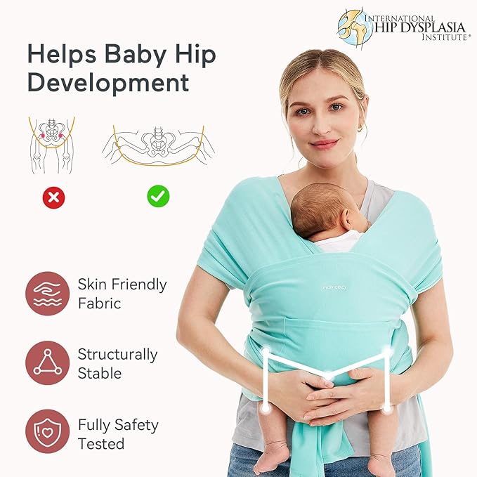 Momcozy Baby Wrap Carrier, Ergonomic Infant Slings for Newborn to Toddler 8-35 lbs, Adjustable Baby Wrap for Adult Fits Sizes XXS-XXL, Easy to Wear Baby Carriers, Lake Blue