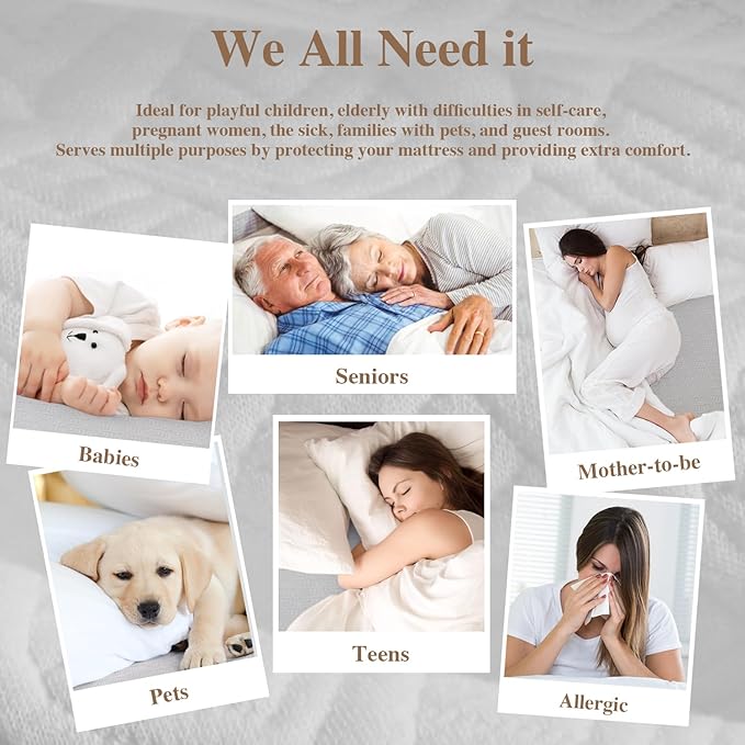 King Mattress Protector, Waterproof Mattress Pad Washable Rayon Mattress Cover Breathable Noiseless Bed Protector 3D Patterns 5" - 21'' Elastic Fitted Deep Pocket(Light Grey)
