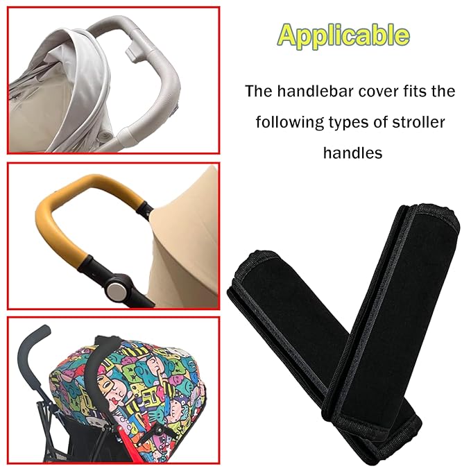 2 Pack 6.3 * 5.51inches Stroller Armrest Handle Cover,Pushchair Handlebar Cover,Universal Protective Grip Bumper Bar Covers Replacement Removable Toddler Pram Bumper Dust Proof Handle Gloves(Black)