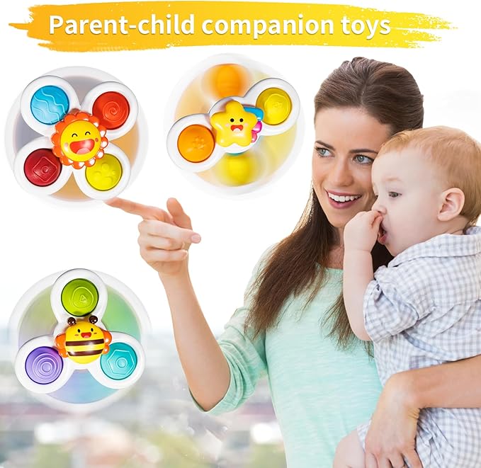 ALASOU 3PCS Pop Suction Cup Spinner Toys for 1 Year Old Boy Girl|Novelty Spinning Tops Toddler Stocking Stuffers|Baby Bath Toy for Kids Ages 1-3|1 Year Old Boy Christmas Birthday Gift for Infant