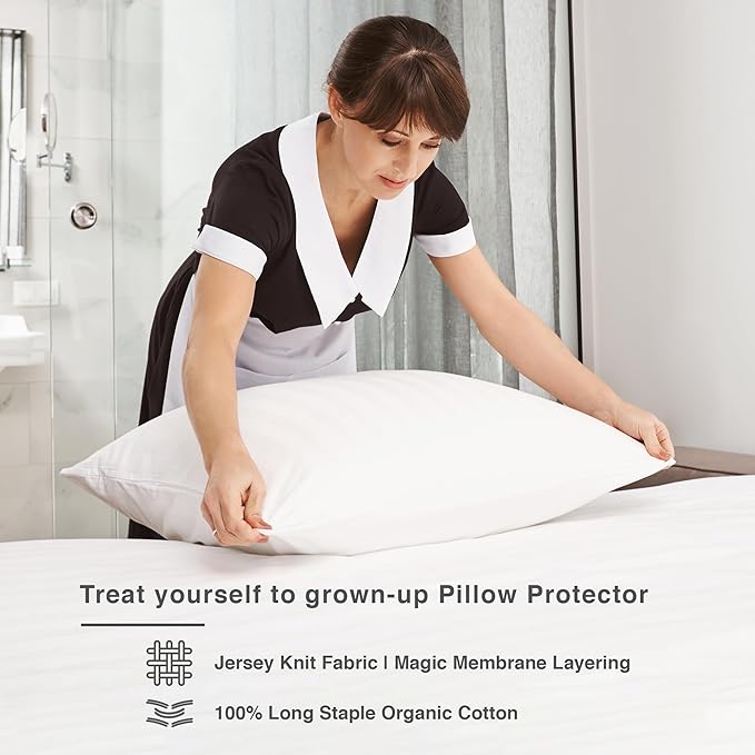 FABDREAMS Organic Waterproof Pillow Protector Set Queen Size | Pillow Cover Set of 2 | Pillow Encasement Set of 2 | Temperature Regulating | Breathable | Queen | 20” X 30” | White
