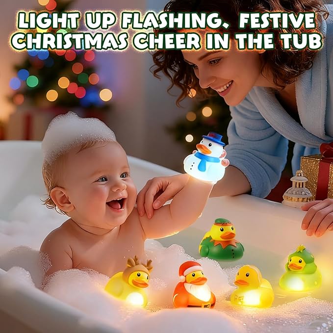 Christmas Light Up Bath Toys,Rubber Ducks Toddler Bath Toys for Kids,Christmas Bathtub Toys Present for Boys Girls Party Favors Decor