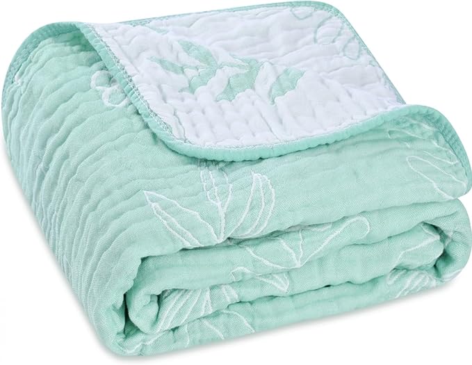Ultra-Soft Muslin Baby Blanket - Premium Blend Swaddle & Crib, 43x43 (Leaf Floral)