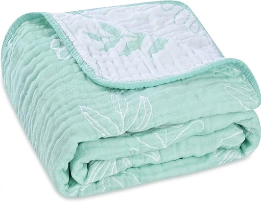 Ultra-Soft Muslin Baby Blanket - Premium Blend Swaddle & Crib, 43x43 (Leaf Floral)