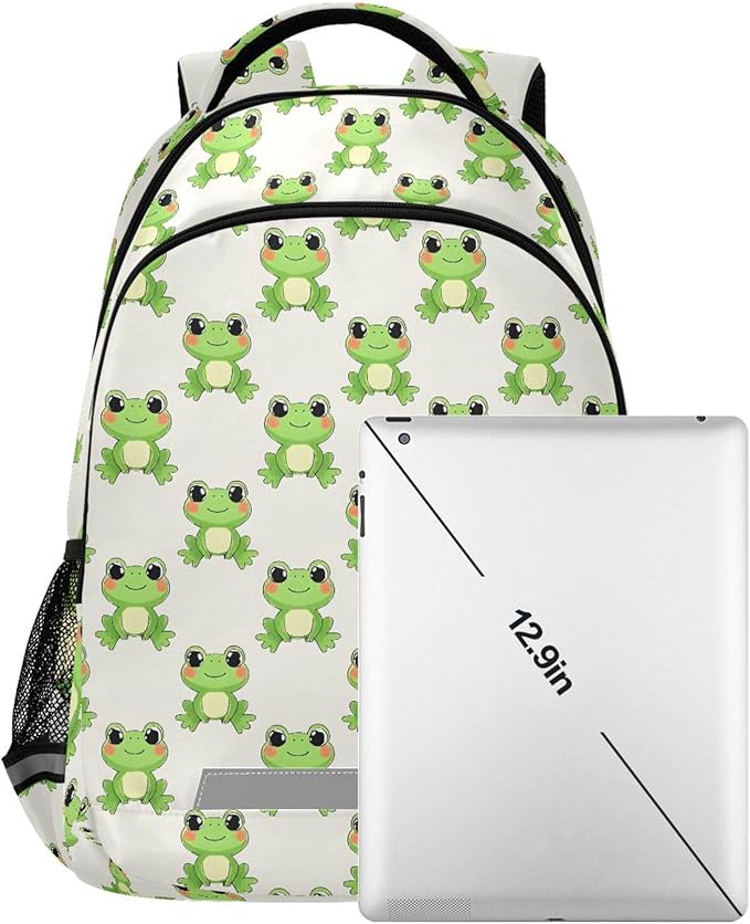 MNSRUU Laptop Backpack with Chest Strap, Frog Cute School Backpack, Travel Hiking Bag for Boys Girls Teen College Adult, Rucksack Knapsack