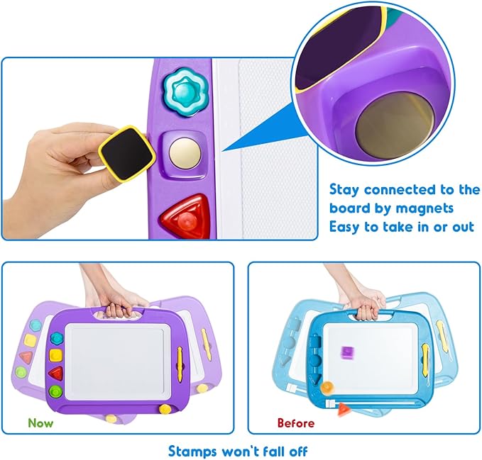 SGILE Large Magnetic Drawing Board for Kids, Toddlers Toys for 1 2 3 4 Year Old, Etch & Sketch Pad with 4 Stamps, Learning and Educational Toys for Boys Girls Gift, 16 ×13 in (42 x 32 CM), Purple