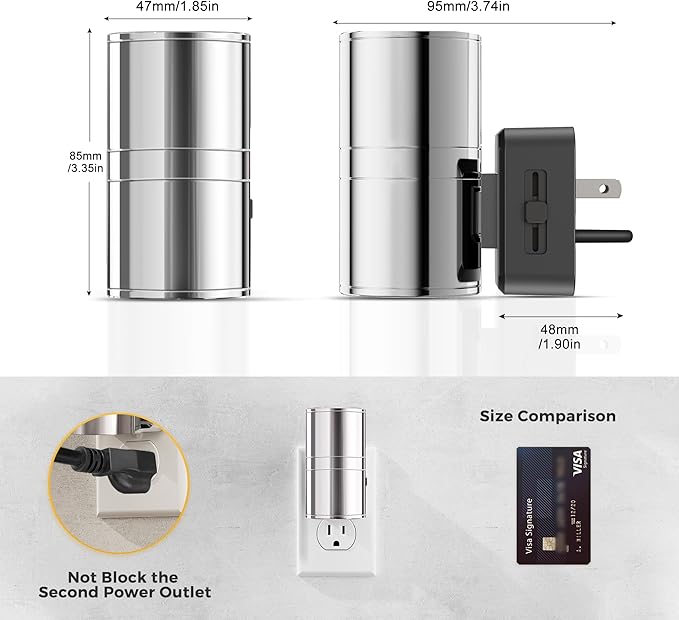 L LOHAS LED Night Light, Night Lights Plug into Wall, 1-Pack, Smooth Silver Glossy Plating Metal-Shade Nightlight, Light Sensor, Soft White 3000K, Dimmable Night Light Plug in for Hallway Bedroom