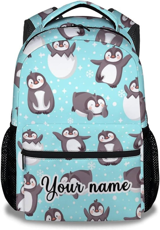 COOPASIA Personalized Cute Penguin Backpack, 16 Inch Animal Theme Bookbag with Adjustable Straps, Durable, Lightweight, Large Capacity, School Backpack for Kids Girls Boys