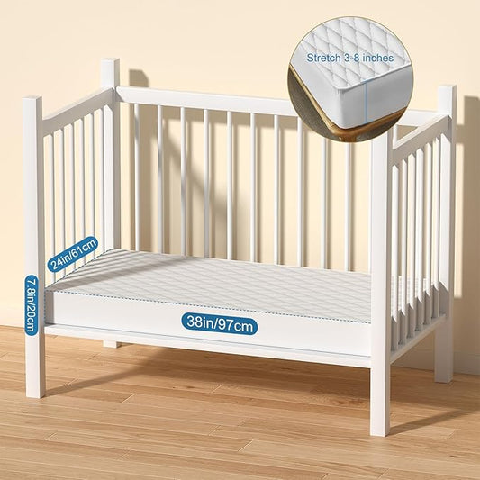 2 Pack Waterproof Crib Sheets- Cotton 24X38 Fitted Crib Sheets Crib Mattress Protector Sheets,Soft Bed Sheets,Washable Little Bed Sheets,Neutral for Boy,Girl,Toddler(White,24X38inch)