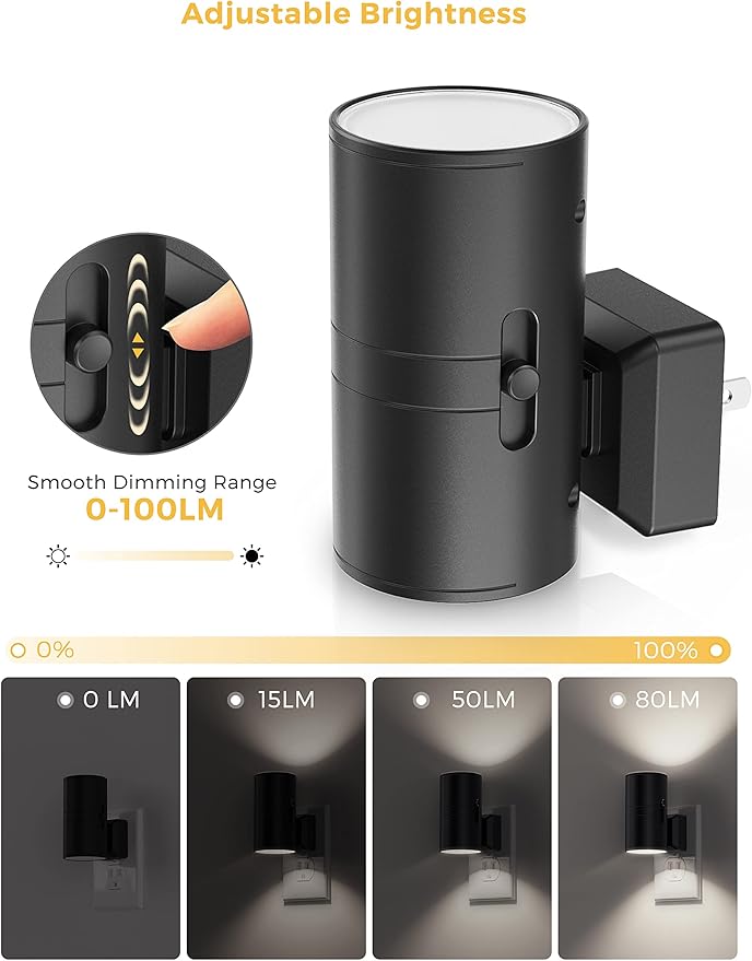 L LOHAS LED Night Light, Bright Wall Plug Night Light, 5000K Daylight White, Dimmable with Light Sensor, Decorative for Hallway, Bathroom, Kitchen, 4 Pack