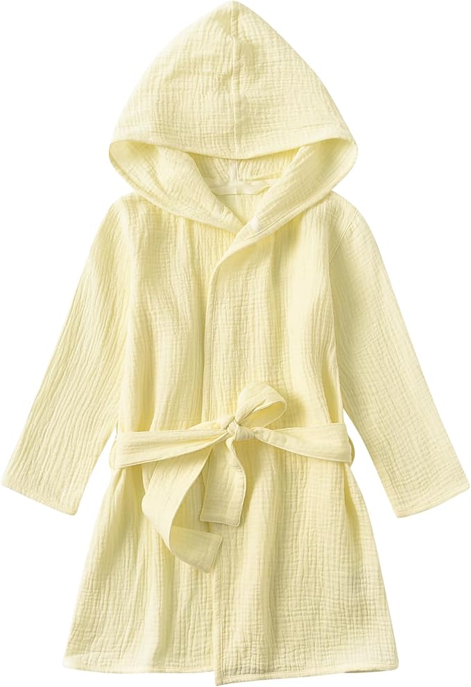 Organic Cotton Toddler Bathrobe, Soft and Breathable Baby Robe for Kid, Boy& Girl Hooded Robe Muslin