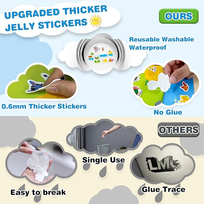 2 Sets Reusable Sticker Books for Toddlers, Jelly Sticker Activity Books, Toddler Craft Activities Toddler Travel Toys -Farm Animals, Safari