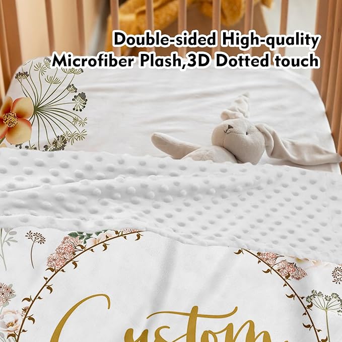 Custom Baby Crib Bedding Set,Personalized Name Pink Flowers Theme Nursery Bed Set 4 Piece,Baby Blanket Fitted Sheet Nursery Rug Wall Art Set,Custom Room Decor Idea Gift for Newborns Boys Girls