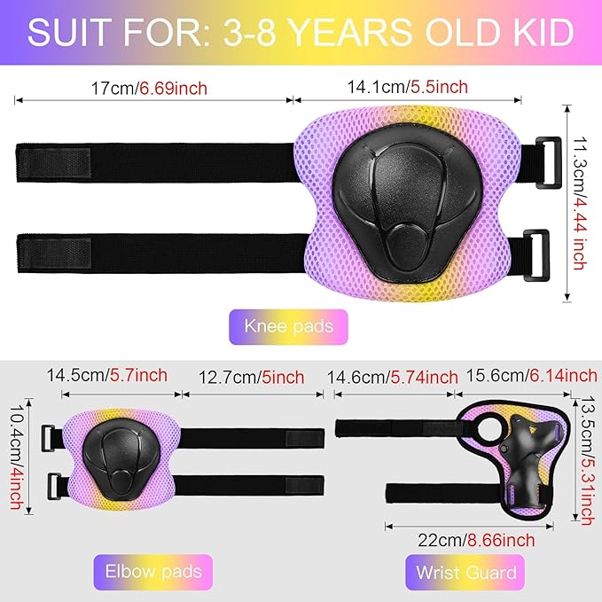Kids Protective Gear Set Knee Pads for Kids 3-14 Years Toddler Knee and Elbow Pads with Wrist Guards 3 in 1 for Skating Cycling Bike Rollerblading Scooter