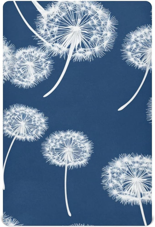 Blue Dandelion Crib Sheets Standard Crib Toddler Mattresses Cover Fitted Baby Bed Sheet Breathable Crib Mattress Sheet for Girls Boys 39''x27''x9''