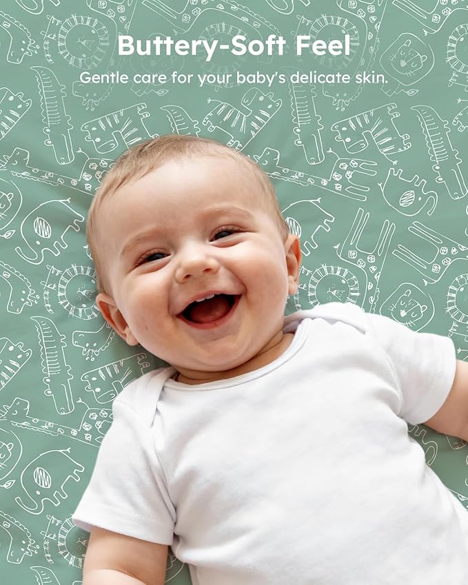 Baby Crib Sheets for Boys Girls, 28x52x8in Fitted Crib Sheet Neutral 3 Pack for Standard Crib and Toddler Mattress, Breathable Soft Microfiber Baby Sheet Green & Apricot Lion
