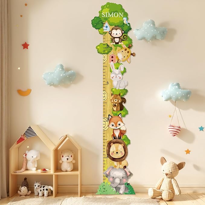 Woodemon Personalized Name Growth Chart for Wall, Forest Animal Stack Wooden Height Chart, Boy Girls Height Chart Growth Measuring Ruler, Christmas Birthday Gift for Boys and Girls