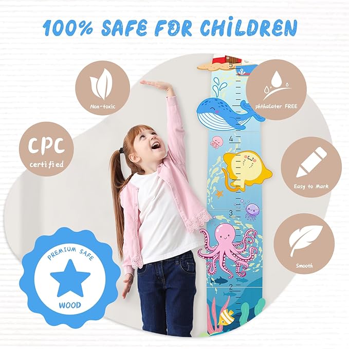 Woodemon Personalized Name Wooden Growth Charts for Kids, Lighthouses and Oceans Height Measurement for Wall Girls Boys Teen Room Nursery Decor