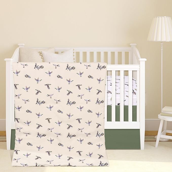 3 Pieces Mallard Duck Nursery Crib Bedding Set for Girls Boys Mallard Duck Baby Standard Size Bedding Sets with Comforter Fitted Sheet Crib Skirt