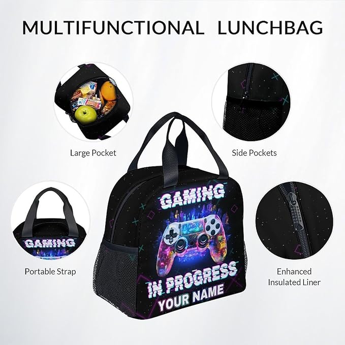 COZYAURA Personalized Backpacks for Boys - 3Pcs Video Gaming Bookbag for Kids - Gamer School Bag for Boys - Kids Backpacks with Lunch Box Pencil Case Set