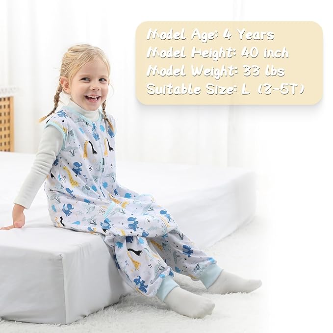 WONDAY Toddler Sleep Sack with Feet, 0.5 Tog Sleeping Sacks for Walking with Legs 12-18 Months 2T