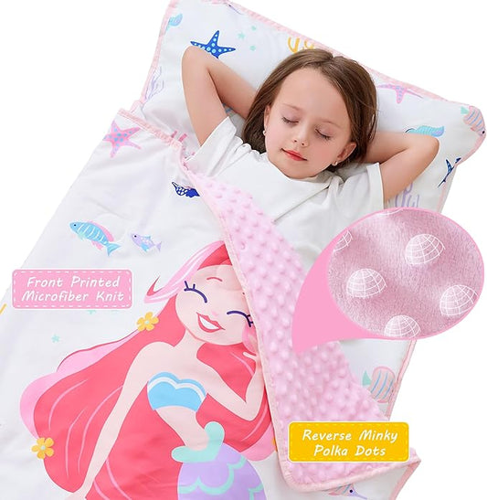 Toddler Nap Mat with Pillow and Blanket, Extra Large Rolled Napping Mats,Slumber Bags for Boys Girls,Kids Sleeping Bag for Daycare, Preschool Travel Camping