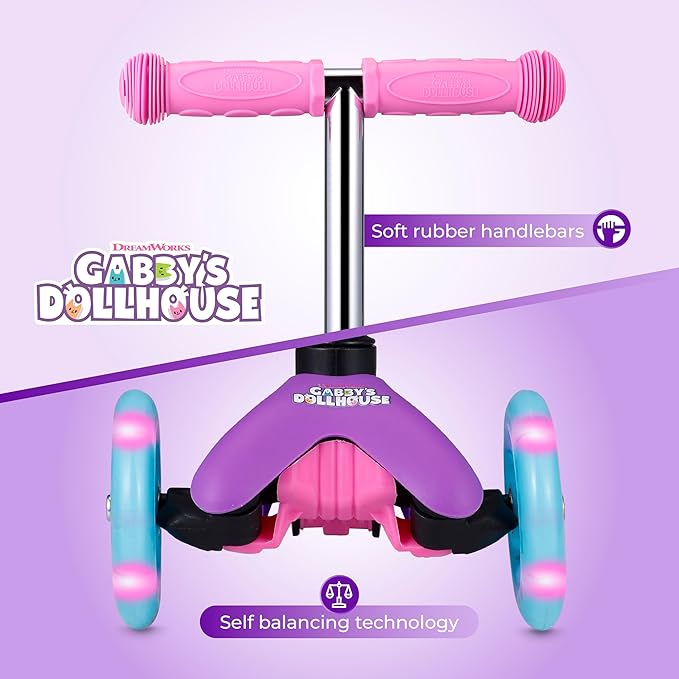 Self Balancing Kick Scooter with Light Up Wheels, Extra Wide Deck, 3 Wheel Platform, Foot Activated Brake, 75 lbs Limit, Kids & Toddlers Girls or Boys, for Ages 3 and Up