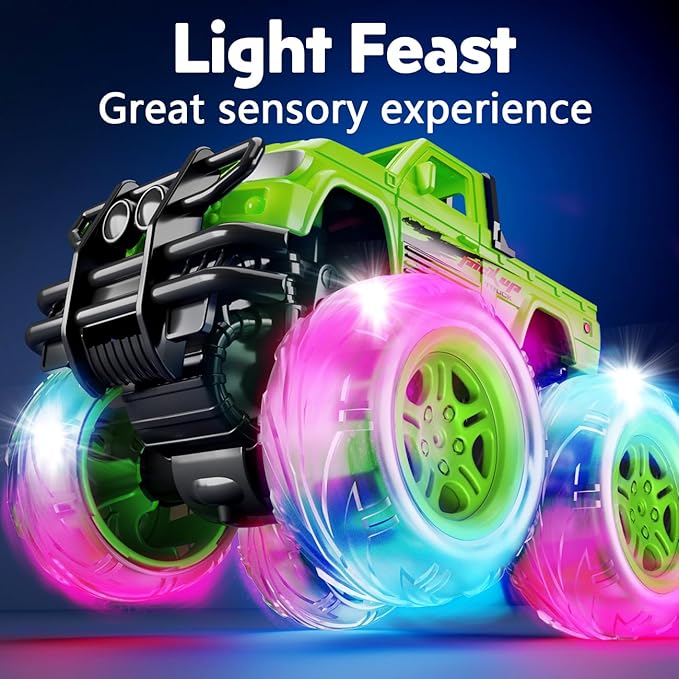 Monster Trucks Toys for Toddlers Boys: Light-up Wheels for Kids Age 2-4 Years Old,Toy Car for Kid Ages 3-5,Boy Cars to 3-6,Toy Truck for Toddler 1-3,Jam Birthday Gift for Children 1-3 (Red and Green)