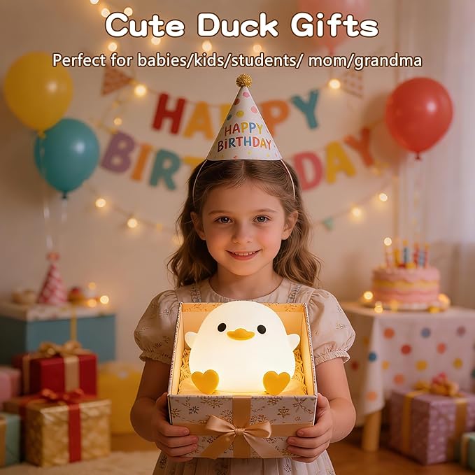 FAMIDUO Duck Night Light, Cute DoDo Duck Lamp, Squishy Silicone Dimmable Bedside Light for Baby Kids Nursery with Timer, Rechargeable Touch Nightlight for Boys Girls Room Decor, Valentine‘s Day Gift