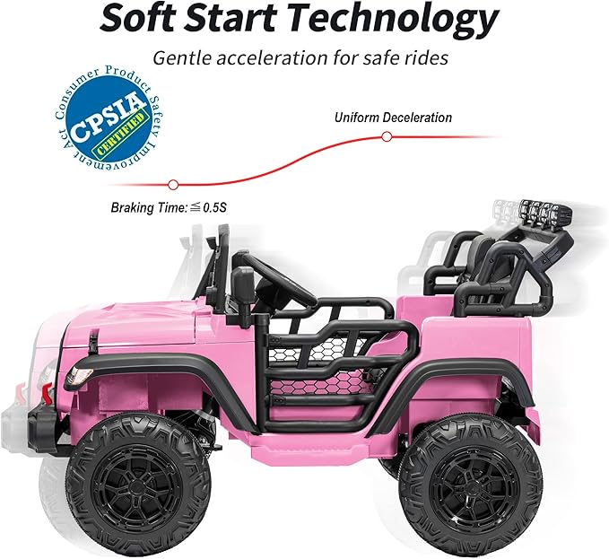 2 Seater Ride on Car Toy, 12V Electric Car for Kids 4-8 with Remote Control, Capacity 110 lb, LED Light - Light Pink