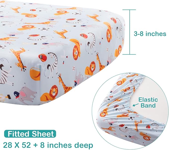 4 Pieces Crib Bedding Set for Baby Boys Girls, Infant Toddler Nursery Baby Bedding Sets Includes Cartoon Quilt, Fitted Crib Sheet, Crib Skirt and Plush Football Toy (MVP)