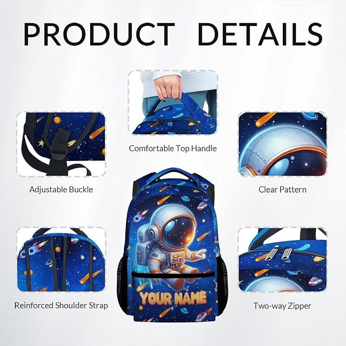 GiftoFLUX Kids Backpack Set - Personalized Boys Backpacks with Planet - Custom Bookbag for Toddler- Durable Elementary School Bag with Lunch Bag Pencil Case(17 Inch)