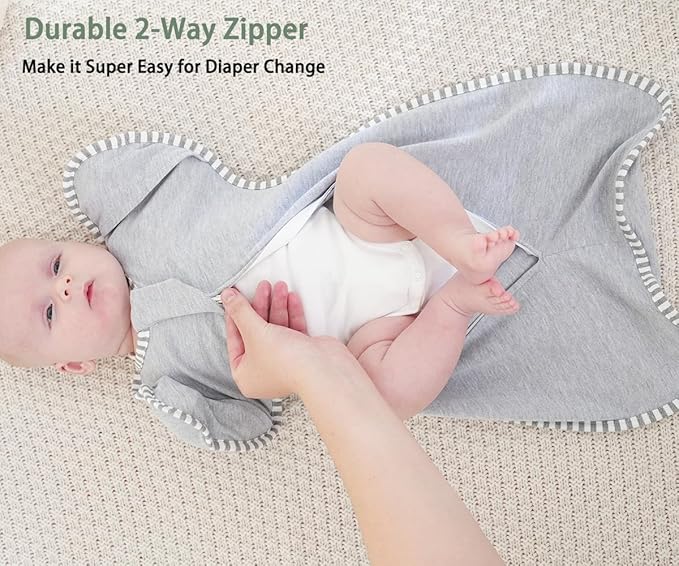 Transition Swaddle 3-6 Months Baby Sleep Sack Arms up Swaddle 2-Way Zipper 100% Cotton Arms in/out, 0.8 Tog Baby Transitional Swaddles Sack for Boy Girl, 2-Pack (Medium 14-20lbs)