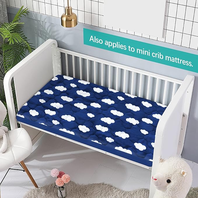 Pack and Play Mattress Protector Sheets Fitted Waterproof Pack and Play Mattress Pad Cover, Compatible with Graco Pack n Play & Dream On Me & Pamo Babe, Playpen/Playard Sheet, Navy Cloud, 39" x 27"