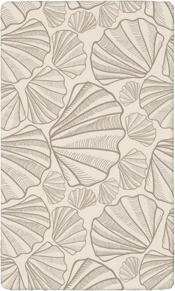 Seashells Themed Fitted Crib Sheet,Standard Crib Mattress Fitted Sheet Ultra Soft Material-Baby Sheet for Boys Girls,28“ x52“,Tan and Beige