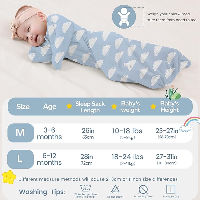 ZIGJOY Baby Transitional Swaddles for Newborns: 0.5 Tog Arms Up Sleep Sack 3-6-12 Months Soft Cotton Shark Fin 2 Way Zipper