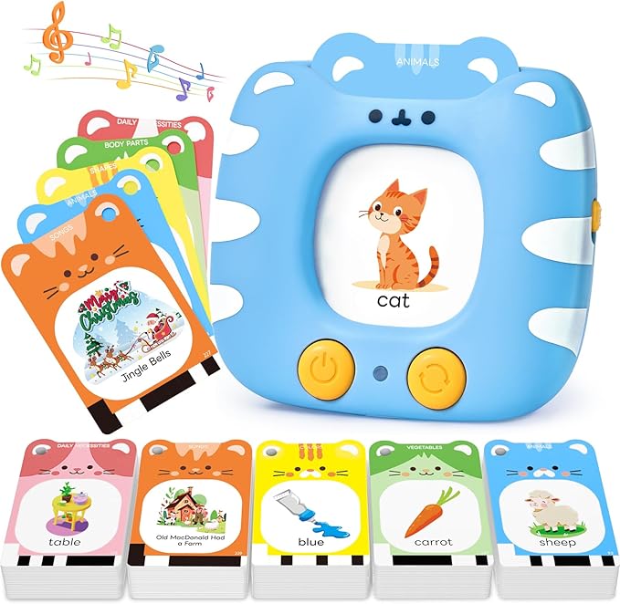 JoyCat Talking Flash Cards for Toddlers 1-5 Clear Voice & Thick Cards & Easy to Slide in and Out, Independent Learning & Speech Development Toys, 16 Topics