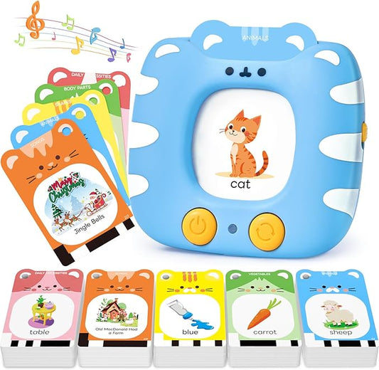 JoyCat Talking Flash Cards for Toddlers 1-5 Clear Voice & Thick Cards & Easy to Slide in and Out, Independent Learning & Speech Development Toys, 16 Topics