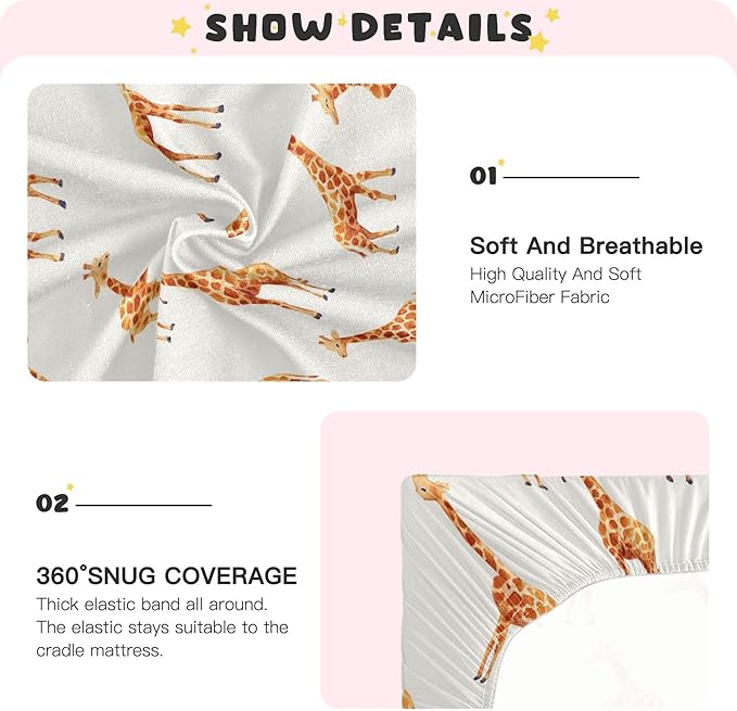 Africa Giraffe Animal Crib Sheets Soft Breathable Fitted Baby Crib Sheets Mattress Cover for Girls Boys, 52" x 28" x 9"