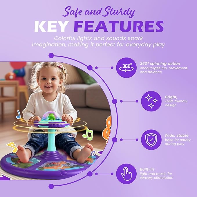 Sit and Spin Toy for Toddlers, Interactive 360° Sit N Spin with Colorful LED Lights and Music, Fun Sensory Play for Girls and Boys