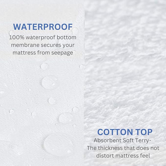 NON Sticky cotton Waterproof Terry Cotton Mattress Protector, 15" Deep Pocket Fitted Cover, Breathable Noiseless Washable, King 78" x 80", Solid White