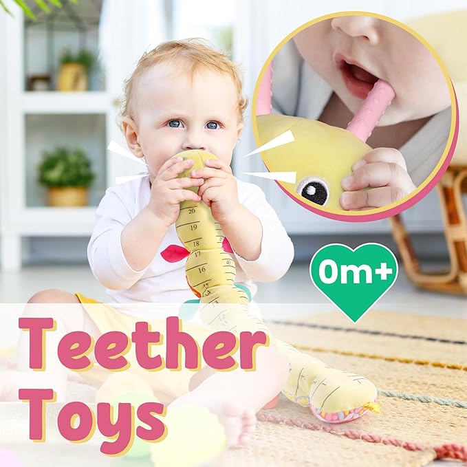 LIGHTDESIRE Baby Toys Musical Caterpillar,Infant Stuffed Animals Toy with Crinkle and Rattles,Soft Sensory Toys with Textures for Tummy Time Newborn Boys Girls 0 3 6 12 Months(Yellow)