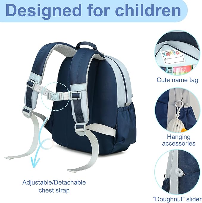 CAMTOP Toddler Backpack for Boys Girls 2-4, Kids Backpacks for Kindergarten Preschool, 12" H Small Bookbag for Daycare Travel (Navy, 12''- Not fit A4 folder)