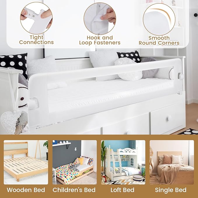 BABY JOY Bed Rails for Toddlers, Extra Long, Swing Down Safety Bed Guard for Convertible Crib, Folding Baby Bedrail for Kids Twin, Double, Full Size Queen & King Mattress (71", White)