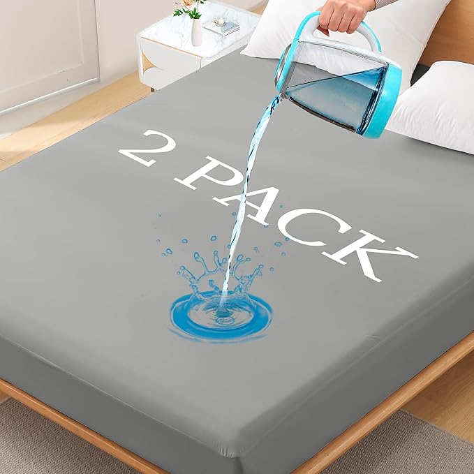 Softhour 2 Pack Full Premium Waterproof Mattress Protector, Soft Breathable Mattress Pad Cover, Noiseless Waterproof Bed Cover - Stretch to 21"" Fitted Deep Pocket Mattress Protection Cover-Dark Grey