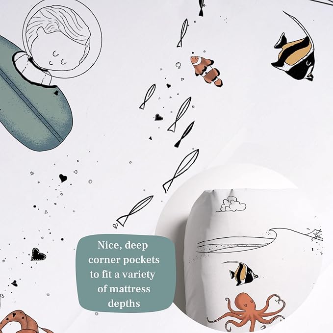 JumpOff Jo - Fitted Crib Sheet, Super Soft Breathable 100% Cotton Baby Crib Sheet for Standard Crib Mattresses and Toddler Beds, 28 in. x 52 in. - Octopus Treasure