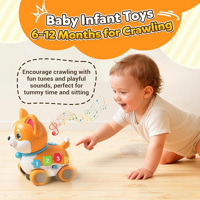 Baby Toys for 6-12-18 Month, 3-in-1 Musical Puppy Toy, Crawling & Walking Toys for 1 Year Old Boy Girl Gifts, Bilingual Learning Educational for 7 8 9 10 Months Developmental Toy