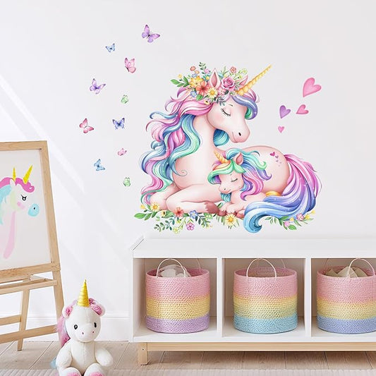Watercolor Unicorn Wall Stickers, Sleeping Cute Unicorn Wall Decals Peel and Stick Wall Decal Self Adhesive Home Decor for Girls Nursery Kids Room